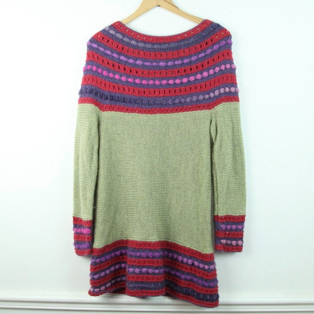 Handmade Knit Wool Cardigan Sweater Art to Wear Green Purple XS S Cottagecore - Picture 8 of 11